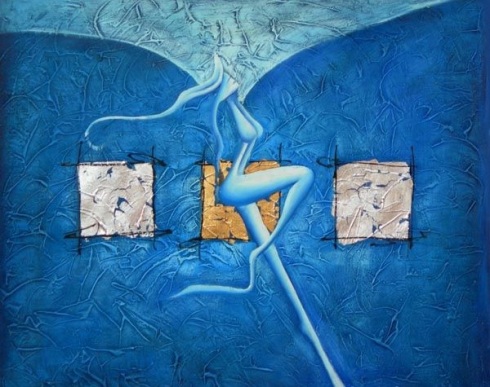 donna moderna in blu extralarge dim.60x90 della Collezione Dipintinmovimento