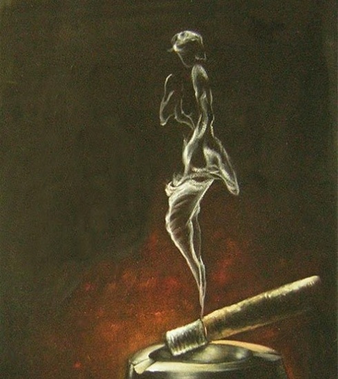 Donna di fumo con sigaretta dipinto a olio su tela dim.50x60 della Collezione Dipintinmovimento